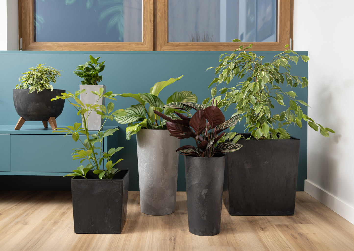 Happy Flower blumentopf hoch rund Beton-Optik Kunststoff Lilia