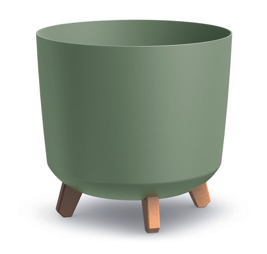 Happy Flower Blumentopf mit Füßen in Holzoptik 30 cm – matt Uni-Farben Kunststoff, Made in Poland