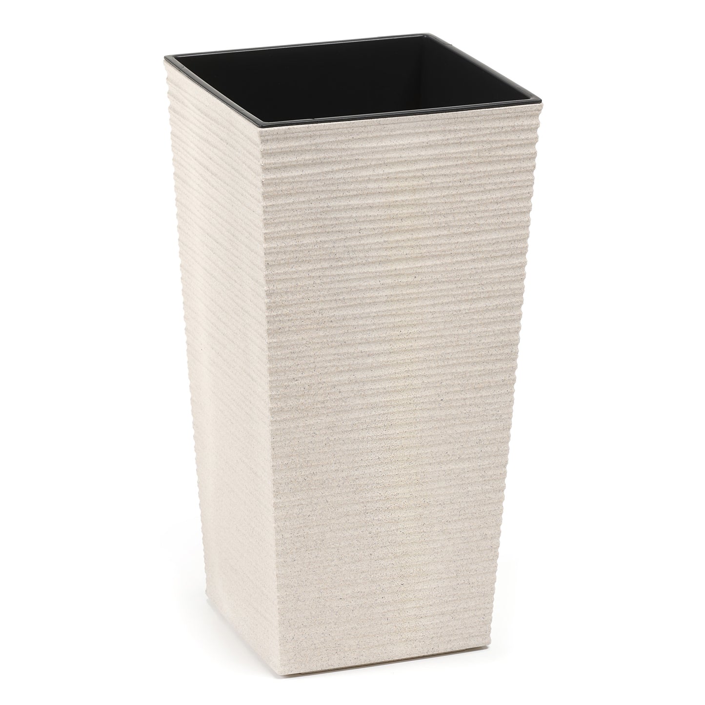 Hoher quadratischer Blumentopf 19×19 cm in Weiß, Meißel-Optik, Holzhybrid-Kunststoff