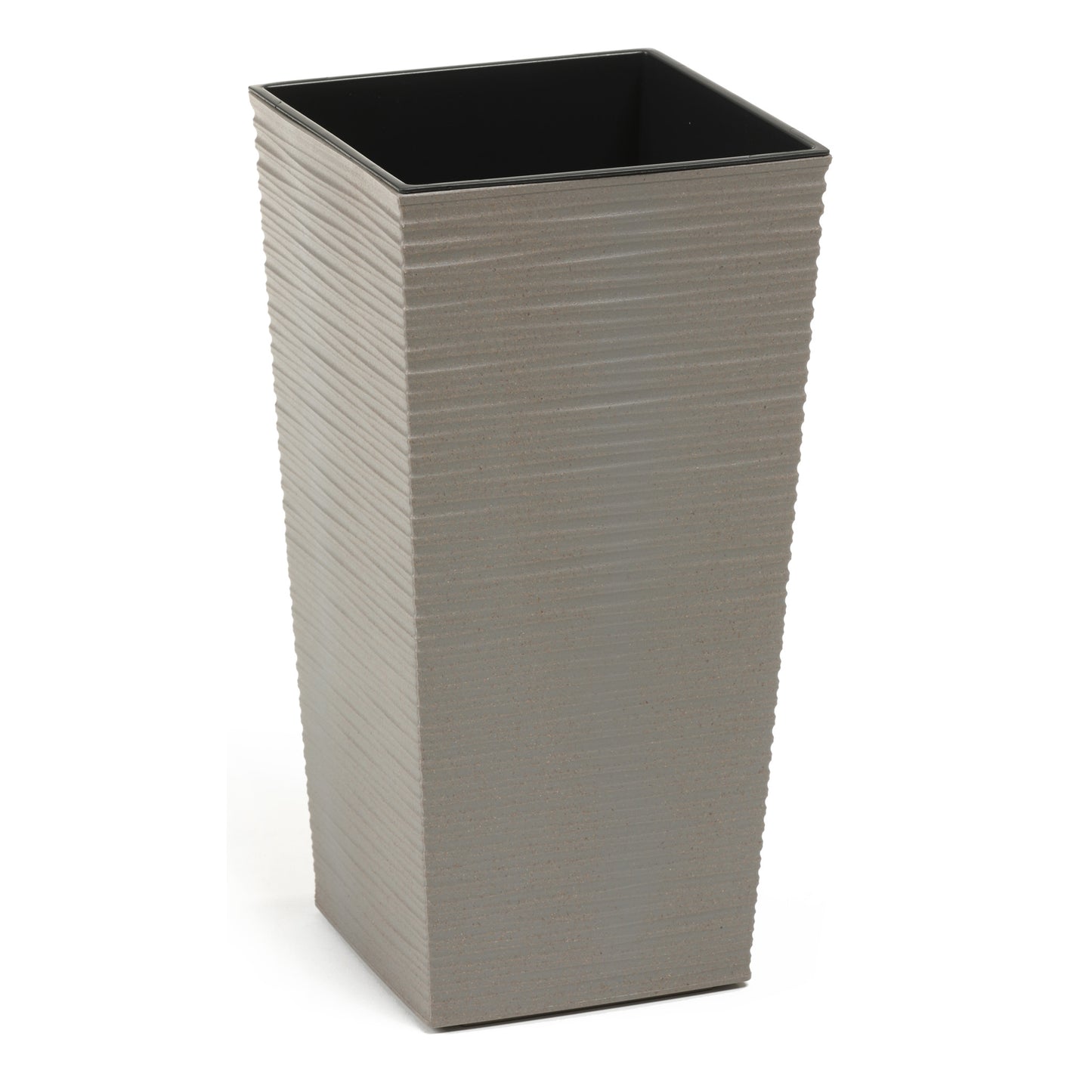 Pflanzkübel 30×30 cm Grau, Meißel-Optik, Holzhybrid-Kunststoff mit Inneneinsatz und Seilgriffen