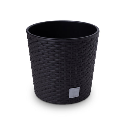 Happy Flower Blumentopf Rund RATTAN Optik mit Einsatz