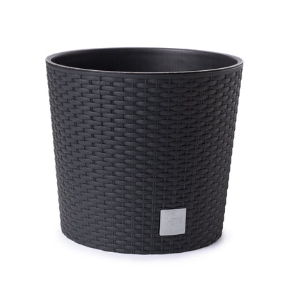 Happy Flower Blumentopf Rund RATTAN Optik mit Einsatz