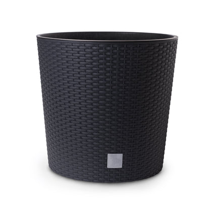 Happy Flower Blumentopf Rund RATTAN Optik mit Einsatz