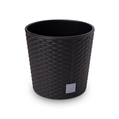 Happy Flower Blumentopf Rund RATTAN Optik mit Einsatz