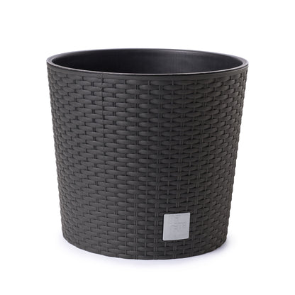 Happy Flower Blumentopf Rund RATTAN Optik mit Einsatz