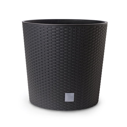Happy Flower Blumentopf Rund RATTAN Optik mit Einsatz