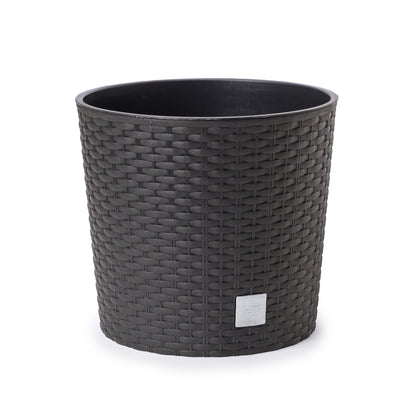 Happy Flower Blumentopf Rund RATTAN Optik mit Einsatz