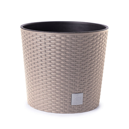 Happy Flower Blumentopf Rund RATTAN Optik mit Einsatz