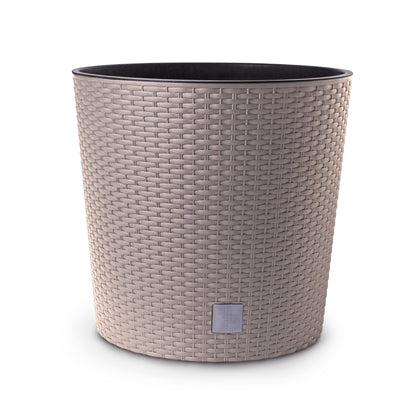 Happy Flower Blumentopf Rund RATTAN Optik mit Einsatz