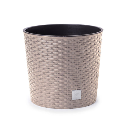 Happy Flower Blumentopf Rund RATTAN Optik mit Einsatz
