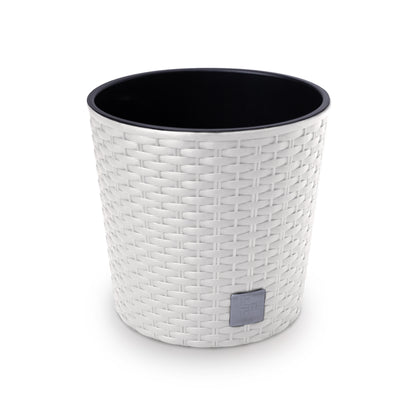 Happy Flower Blumentopf Rund RATTAN Optik mit Einsatz