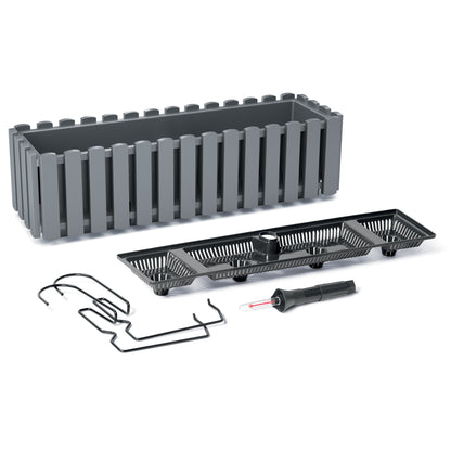 HappyFlower Balkonkasten mit Bewässerungssystem und Gummistopfen – Pflanzkasten für Geländer (38 / 58 cm), in 4 Farben