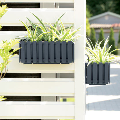 HappyFlower Balkonkasten mit Bewässerungssystem und Gummistopfen – Pflanzkasten für Geländer (38 / 58 cm), in 4 Farben