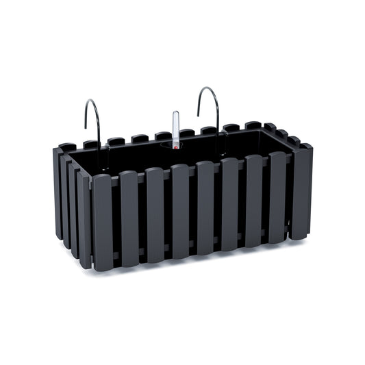 HappyFlower Balkonkasten mit Bewässerungssystem und Gummistopfen – Pflanzkasten für Geländer (38 / 58 cm), in 4 Farben