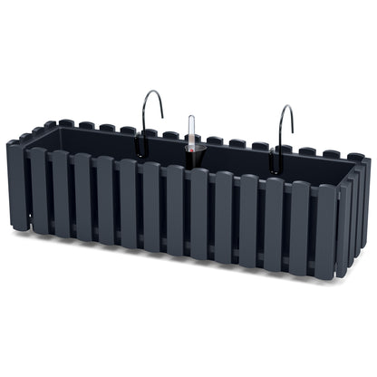 HappyFlower Balkonkasten mit Bewässerungssystem und Gummistopfen – Pflanzkasten für Geländer (38 / 58 cm), in 4 Farben