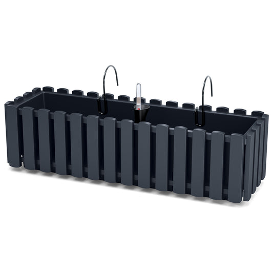 HappyFlower Balkonkasten mit Bewässerungssystem und Gummistopfen – Pflanzkasten für Geländer (38 / 58 cm), in 4 Farben