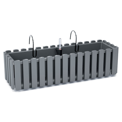 HappyFlower Balkonkasten mit Bewässerungssystem und Gummistopfen – Pflanzkasten für Geländer (38 / 58 cm), in 4 Farben