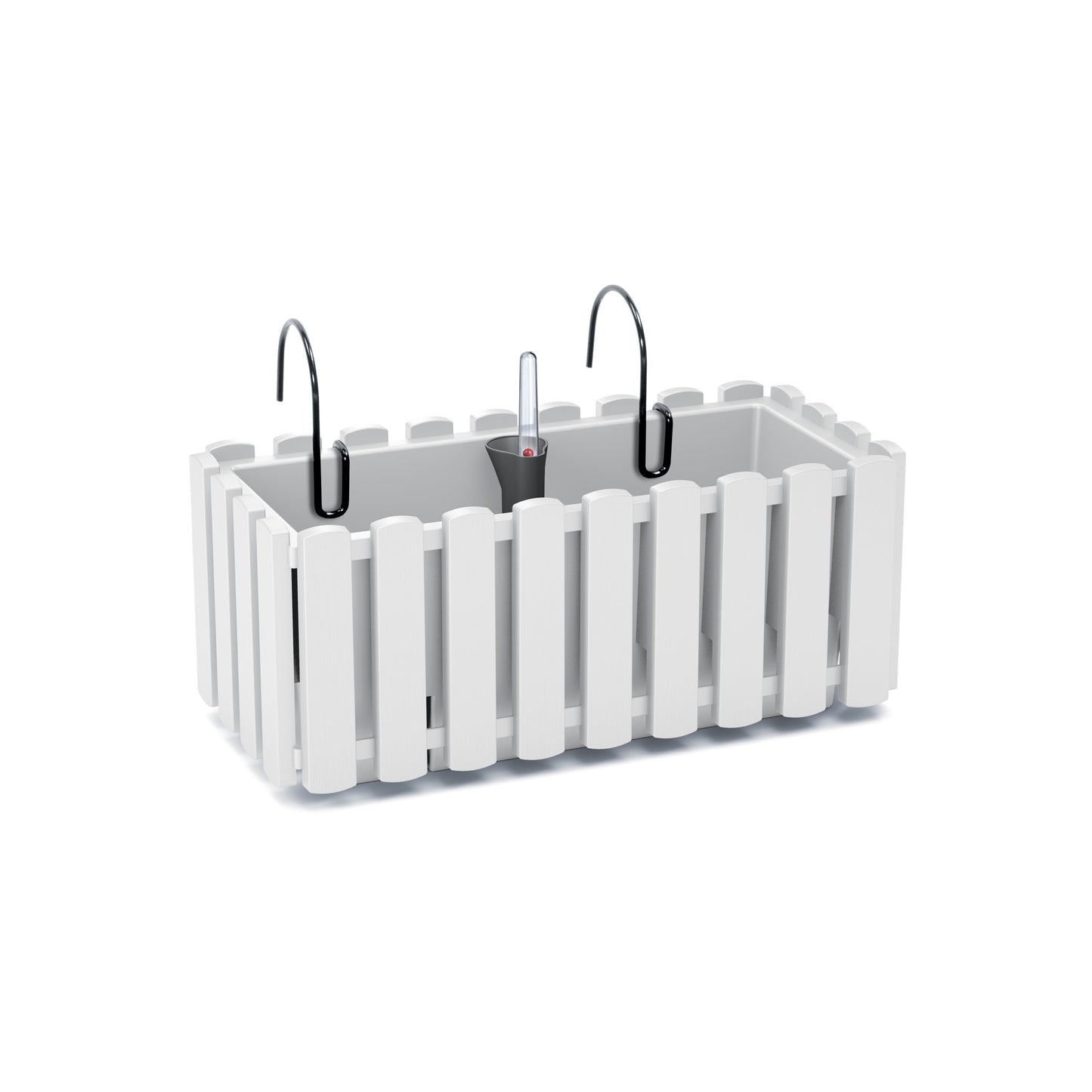 HappyFlower Balkonkasten mit Bewässerungssystem und Gummistopfen – Pflanzkasten für Geländer (38 / 58 cm), in 4 Farben