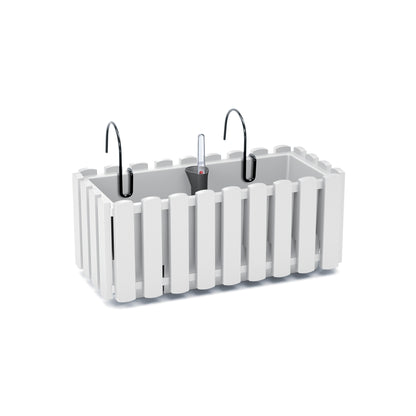 HappyFlower Balkonkasten mit Bewässerungssystem und Gummistopfen – Pflanzkasten für Geländer (38 / 58 cm), in 4 Farben