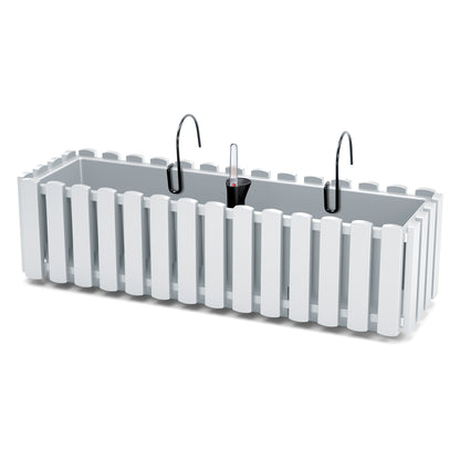 HappyFlower Balkonkasten mit Bewässerungssystem und Gummistopfen – Pflanzkasten für Geländer (38 / 58 cm), in 4 Farben