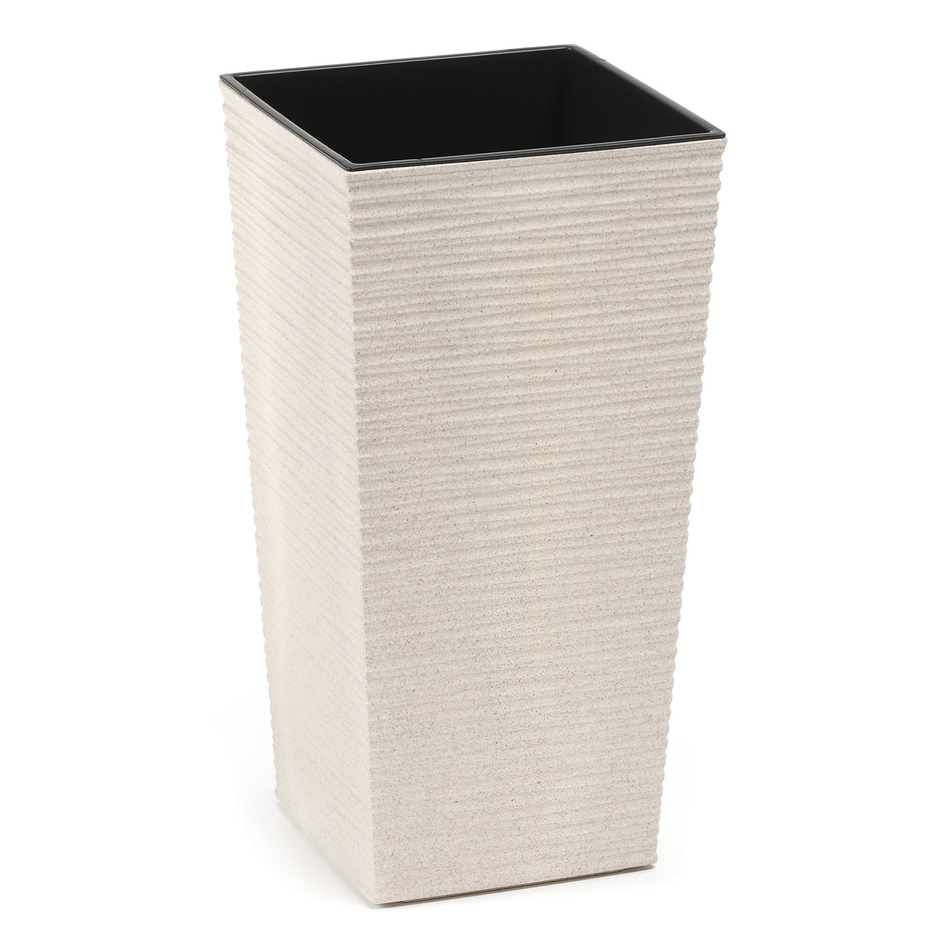 Hoher quadratischer Blumentopf 19×19 cm in Weiß, Meißel-Optik, Holzhybrid-Kunststoff