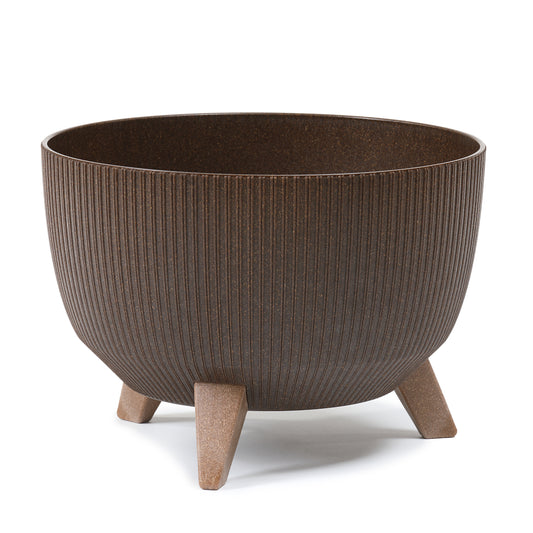 Happy Flower Blumentopf mit Füßen – Streifen-Optik aus Kunststoff mit Kaffee-Anteil