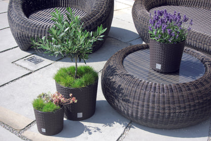Happy Flower Blumentopf Rund RATTAN Optik mit Einsatz