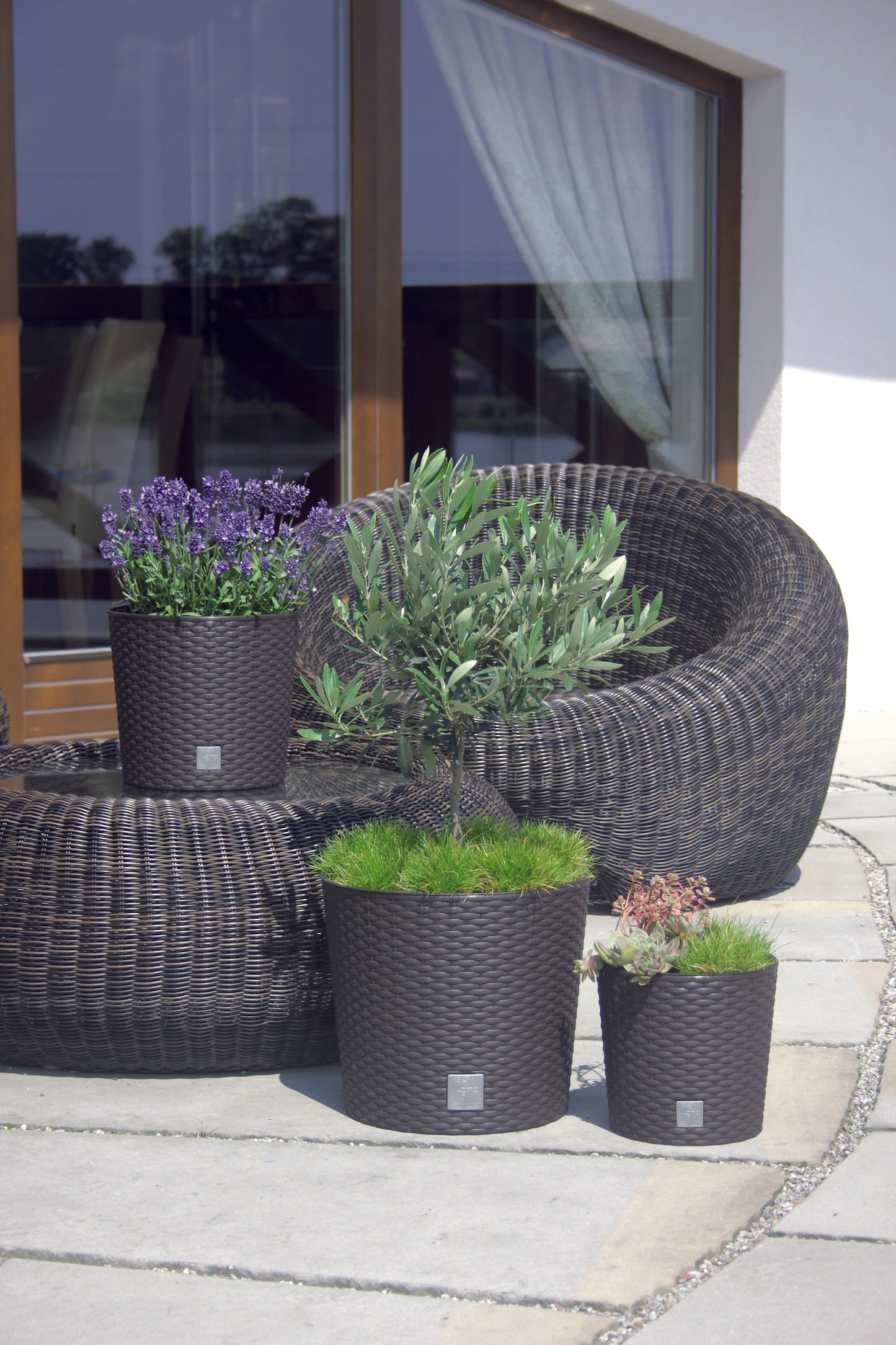 Happy Flower Blumentopf Rund RATTAN Optik mit Einsatz